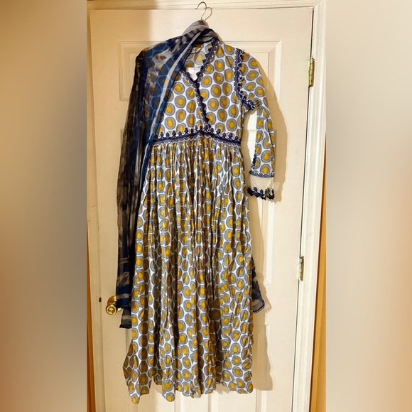 Blue and White Patterned Maria. B. Lawn Dress - Picture 7 of 11